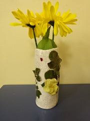 Yellow Rose Bud Vase on Speckled Clay
