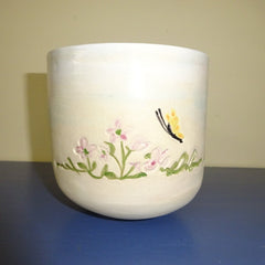 Handle-less Mug with Flowers and butterfly
