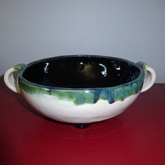 Glossy Black and White Bowl with Handles and Ball Feet