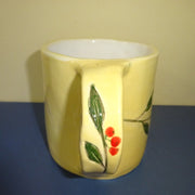 Pale Yellow Mug with Hand-painted Leaves and Berries