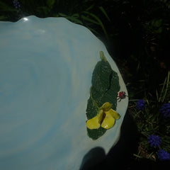 Bird Bath in Pale Aqua with Flower