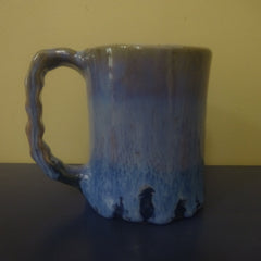 Drippy Blue Glazed Mug in Speckled Clay