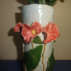 Bud Vase with Poppy Flowers in Soft Red