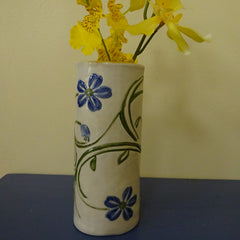 Tall Bud Vase with Flower Swirls and Butterfly