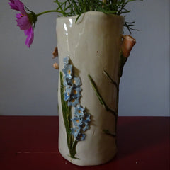Bud Vase with Pale Peach and Blue Flowers