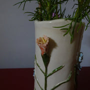Bud Vase with Pale Peach and Blue Flowers