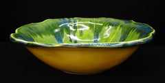 Floral Form Serving Bowl in Greens and Yellow
