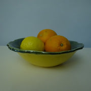 Floral Form Serving Bowl in Greens and Yellow