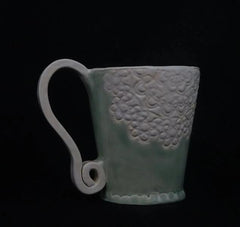 Lacy Hand Made Mug in Aqua and White