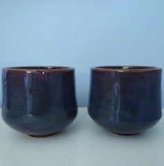 Misty Blue and Burgundy Tea Bowls