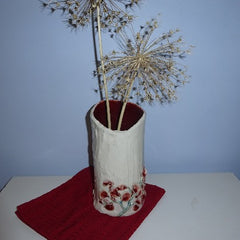 Cream and Red Flowered Vase