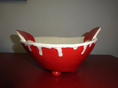 Pretty Red and White Bowl with Round Feet