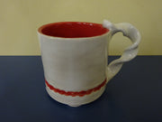 Red and White Mug with Twisted Handle