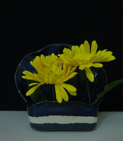 Deep Blue Wall Vase/Planter with Green