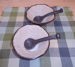 Deep Walnut and Speckled Condiment Set with Spoons