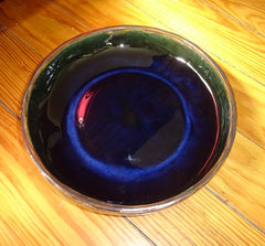 Deep Blue and Green Bowl with Speckled Bottom