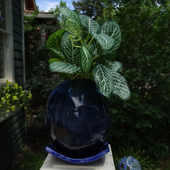 Deep Blue Round Vase/Planter with saucer