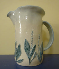 Pale Aqua Pitcher with Leaves and Buds