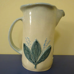 Pale Aqua Pitcher with Leaves and Buds