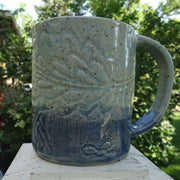 Textured Mug in Blue Greens on Speckled Clay