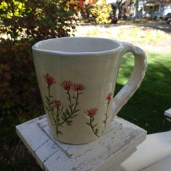 Pale Mug with Impressed Rosy Flowers