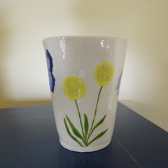 Blue Flowered Mug with Twirled Handle