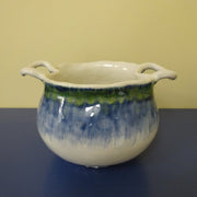Soft Blue Handled Bowl with Green Trim